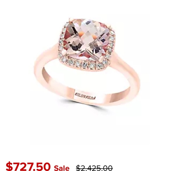 Elegant EFFY Rose Gold Ring Pink Morganite diamond halo - Picture 1 of 6